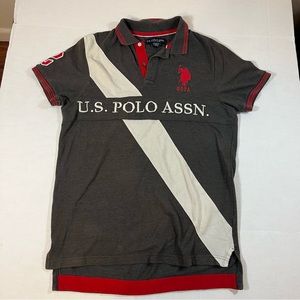US Polo Assn Grey Red White Medium Mens Polo - read below